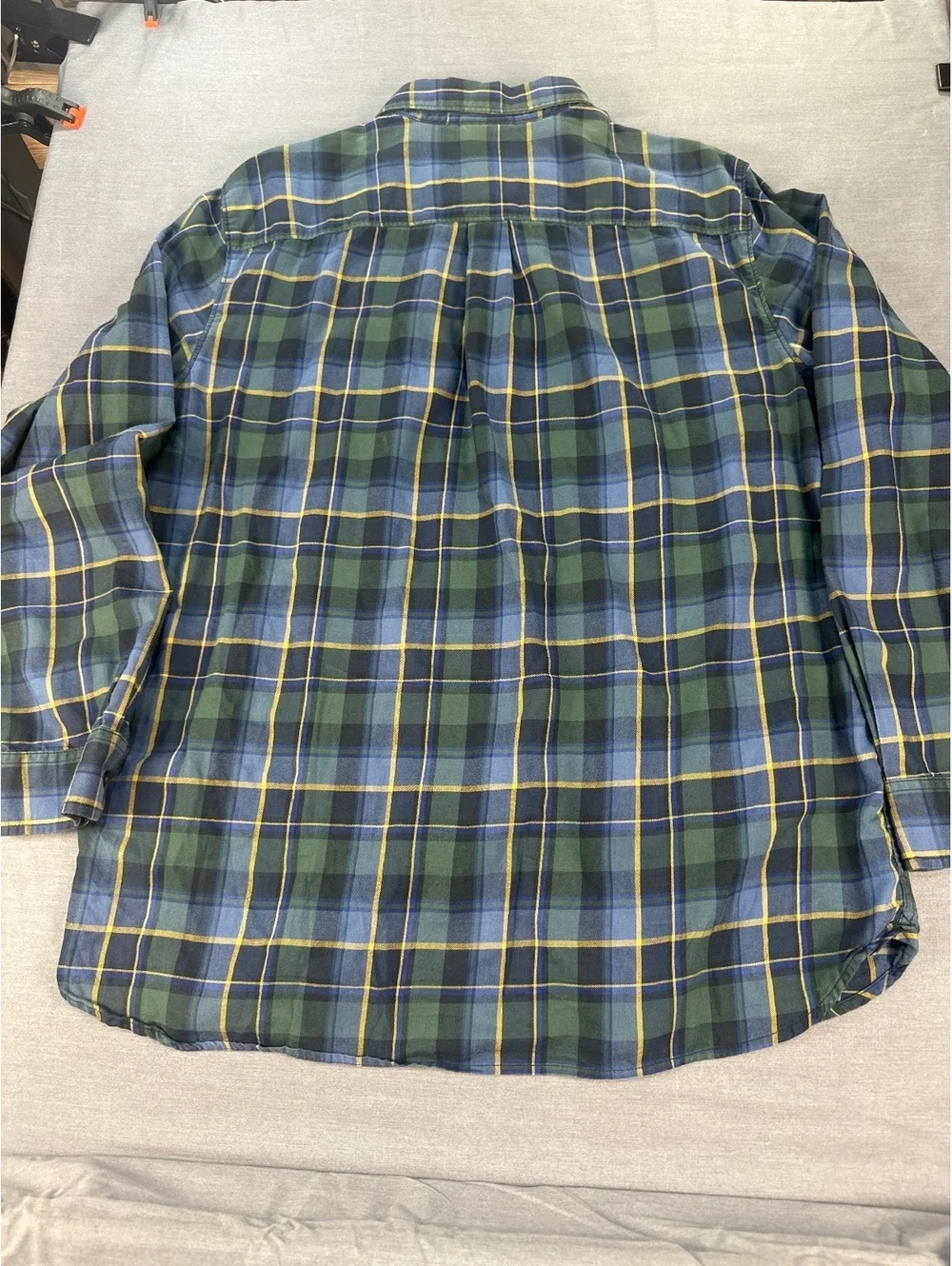 The North Face Men's XL Plaid Button-Down Shirt in Blue and Green Cotton Blend
